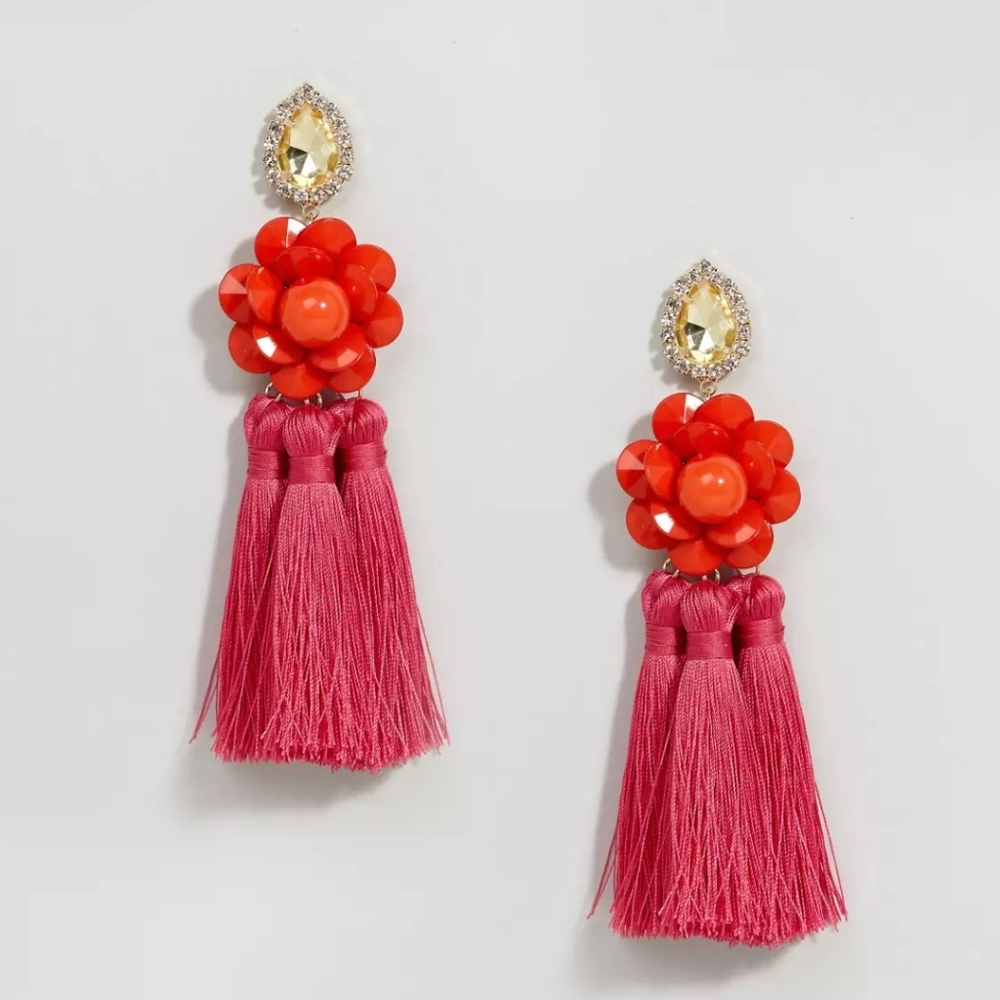 Asos resin flower tassel drop earrings
